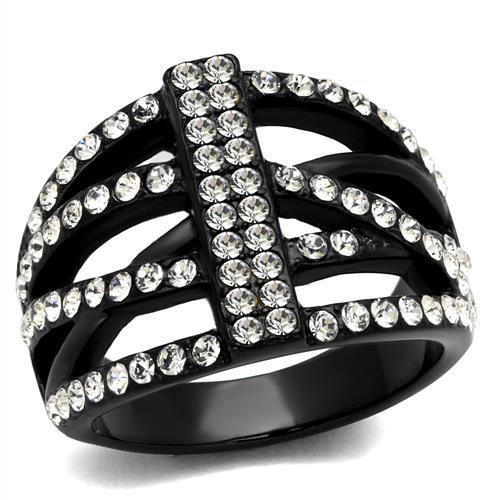 TK2354 IP Black(Ion Plating) Stainless Steel Ring with Top Grade Crystal in Clear-WildKlass Jewelry