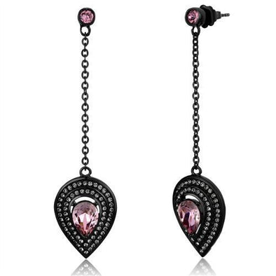 TK2380 IP Black(Ion Plating) Stainless Steel Earrings with Top Grade Crystal in Light Rose-WildKlass Jewelry