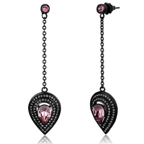 TK2380 IP Black(Ion Plating) Stainless Steel Earrings with Top Grade Crystal in Light Rose-WildKlass Jewelry