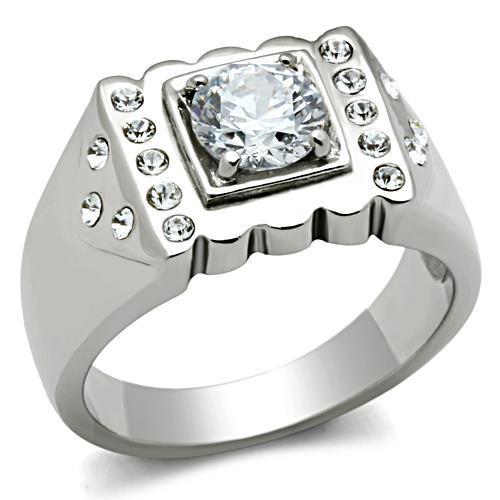 TK315 High polished (no plating) Stainless Steel Ring with AAA Grade CZ in Clear-WildKlass Jewelry