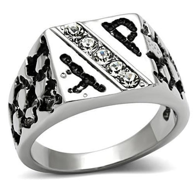 TK367 High polished (no plating) Stainless Steel Ring with Top Grade Crystal in Clear-WildKlass Jewelry