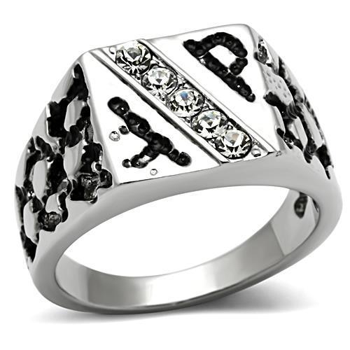 TK367 High polished (no plating) Stainless Steel Ring with Top Grade Crystal in Clear-WildKlass Jewelry