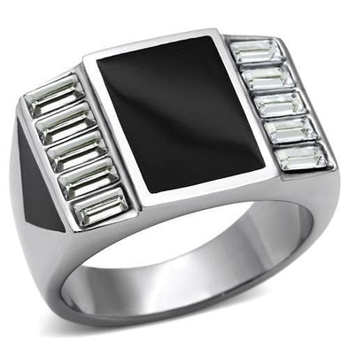 TK712 High polished (no plating) Stainless Steel Ring with Top Grade Crystal in Clear-WildKlass Jewelry