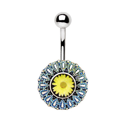 316L Stainless Steel Victorian Round Yellow Daisy WildKlass Navel Ring-WildKlass Jewelry