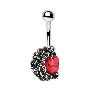 316L Stainless Steel Mystical Butterflies Red Stone WildKlass Navel Ring-WildKlass Jewelry