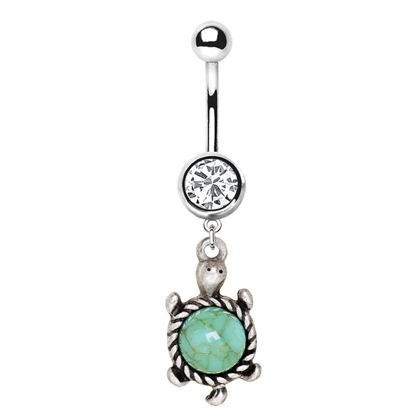 316L Stainless Steel Jade Turtle WildKlass Dangle Navel Ring-WildKlass Jewelry