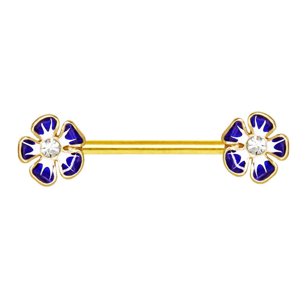 Gold Plated Jeweled Hibiscus Flower WildKlass Nipple Bar-WildKlass Jewelry