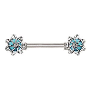 316L Surgical Steel Turquoise Stone Carousel WildKlass Nipple Bar-WildKlass Jewelry