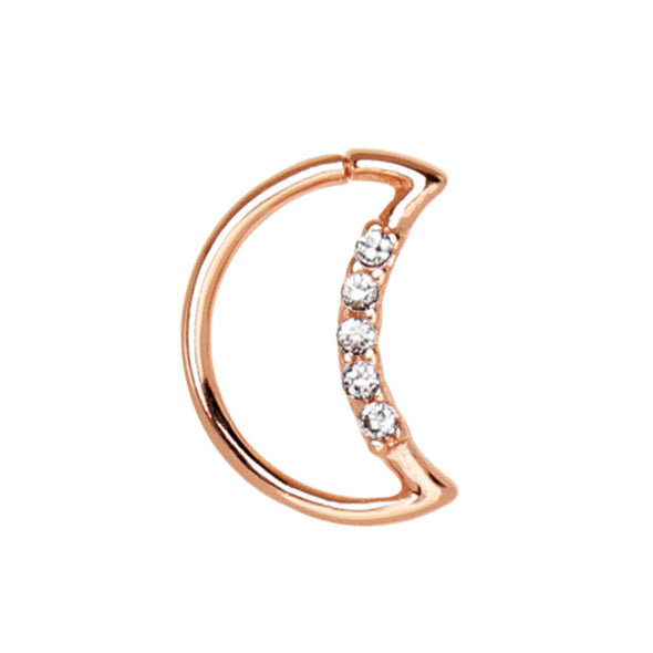 Annealed Rose Gold Plated Jeweled Crescent Moon WildKlass Cartilage Earring-WildKlass Jewelry
