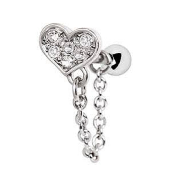316L Stainless Steel Clear CZ Heart Chain Wrap WildKlass Cartilage Earring-WildKlass Jewelry