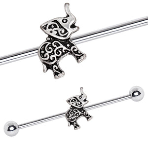 316L Surgical Steel Henna Elephant WildKlass Industrial Barbell-WildKlass Jewelry