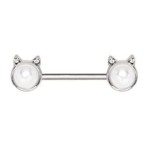 316L Surgical Steel Pearl White Cat WildKlass Nipple Bar-WildKlass Jewelry