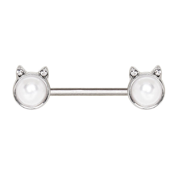 316L Surgical Steel Pearl White Cat WildKlass Nipple Bar-WildKlass Jewelry