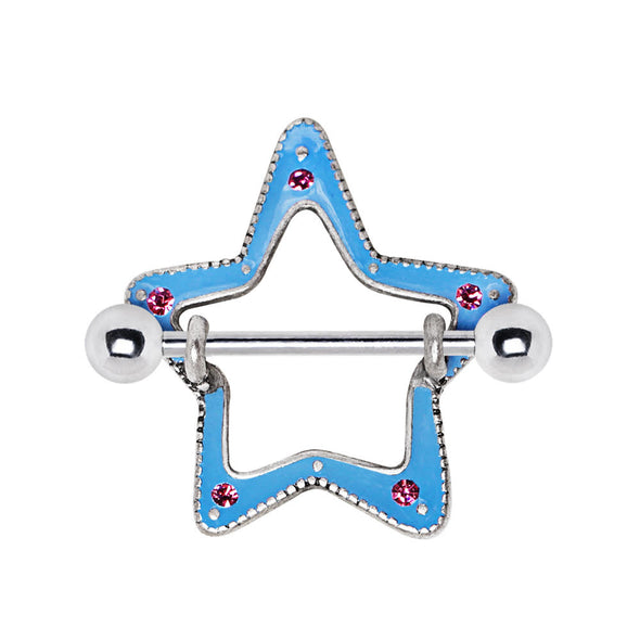 316L Surgical Steel Fun Pink & Blue Star WildKlass Nipple Shield-WildKlass Jewelry