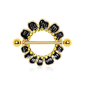 Gold Plated Jeweled Cosmos Flower WildKlass Nipple Shield-WildKlass Jewelry