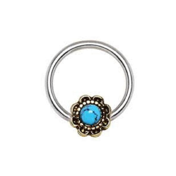 316L Stainless Steel Turquoise Flower Snap-in WildKlass Captive Bead Ring / Septum Ring-WildKlass Jewelry