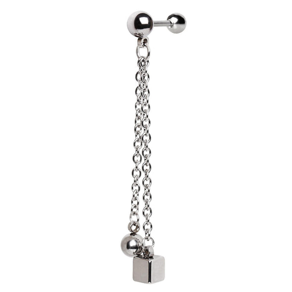 316L Stainless Steel Chained Ball N Cube WildKlass Cartilage Earring-WildKlass Jewelry