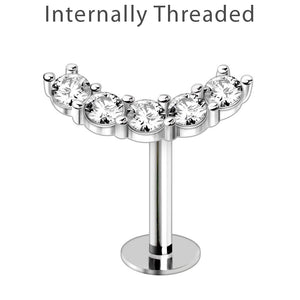 WILDKLASS Internally Threaded 316L Stainless Steel Curved Cinco Prong Set CZ Labret-WildKlass Jewelry