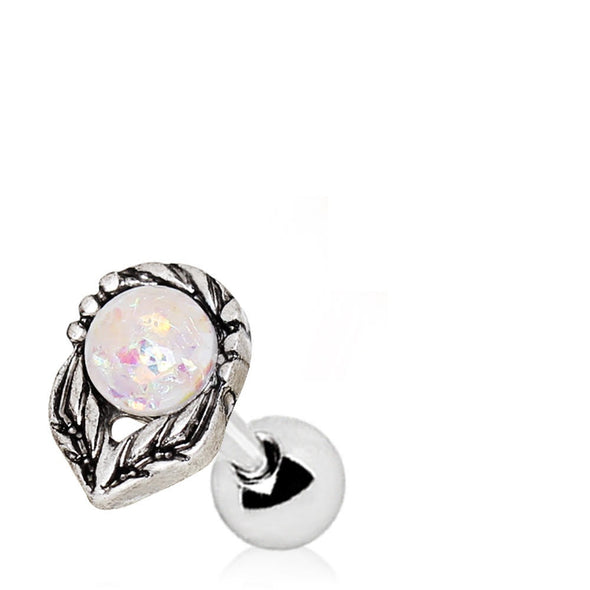 316L Stainless Steel Synthetic Opal Flower on a Stem WildKlass Cartilage Earring-WildKlass Jewelry