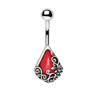 316L Stainless Steel Ornamental Red Stone Teardrop WildKlass Navel Ring-WildKlass Jewelry