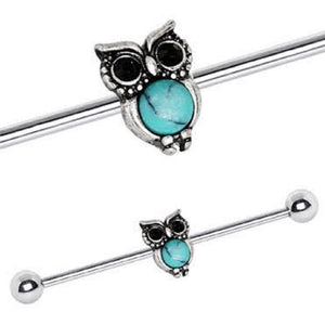 316L Stainless Steel Turquoise Owl WildKlass Industrial Barbell-WildKlass Jewelry
