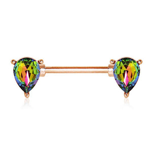 Rose Gold Plated Tear Drop Vitrail Medium CZ WildKlass Nipple Bar-WildKlass Jewelry