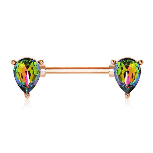 Rose Gold Plated Tear Drop Vitrail Medium CZ WildKlass Nipple Bar-WildKlass Jewelry