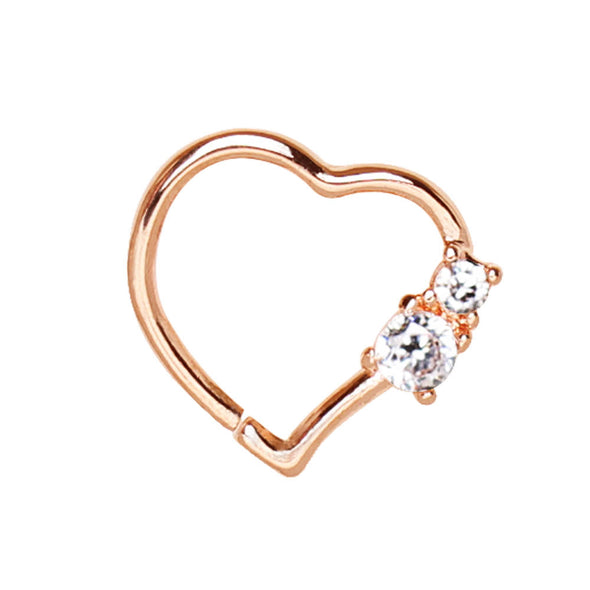 Annealed Rose Gold Plated Jeweled Heart WildKlass Cartilage Earring-WildKlass Jewelry