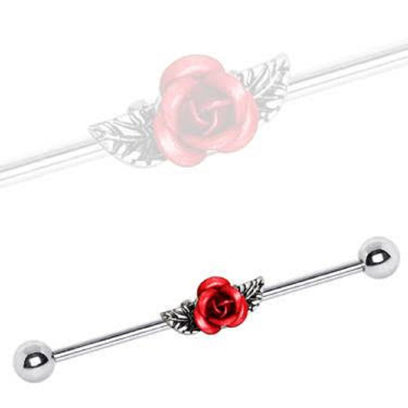 316L Stainless Steel Red Rose WildKlass Industrial Barbell-WildKlass Jewelry
