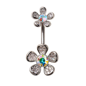 316L Stainless Steel Double Rainbow Flower Navel Ring-WildKlass Jewelry