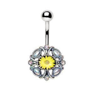 316L Stainless Steel Victorian Yellow Daisy WildKlass Navel Ring-WildKlass Jewelry