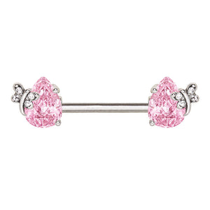 316L Stainless Steel Pink Teardrop with Butterfly WildKlass Nipple Bar-WildKlass Jewelry
