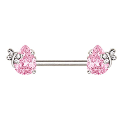 316L Stainless Steel Pink Teardrop with Butterfly WildKlass Nipple Bar-WildKlass Jewelry