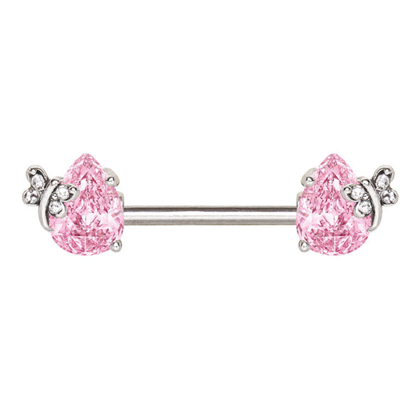 316L Stainless Steel Pink Teardrop with Butterfly WildKlass Nipple Bar-WildKlass Jewelry