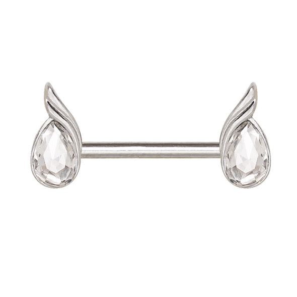 316L Surgical Steel Clear CZ Teardrop Ribbon WildKlass Nipple Bar-WildKlass Jewelry