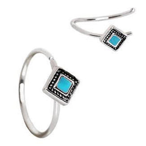 316L Stainless Steel Rhombus Cut Turquoise Nose Hoop / Cartilage Earring-WildKlass Jewelry
