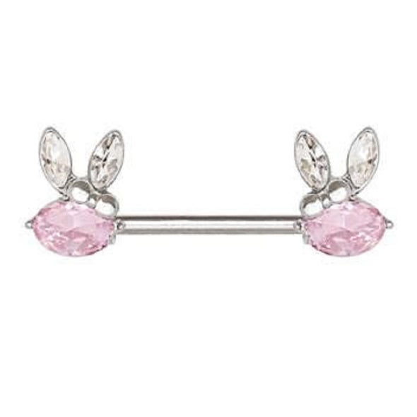 316L Stainless Steel Pink Gemmed Rabbit WildKlass Nipple Bar-WildKlass Jewelry