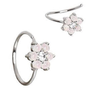 316L Stainless Steel Synthetic Opal Flower WildKlass Nose Hoop / Cartilage Earring-WildKlass Jewelry