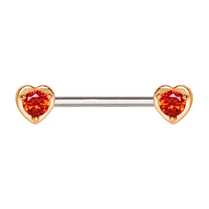 Rose Gold Plated Red CZ Heart WildKlass Nipple Bar-WildKlass Jewelry