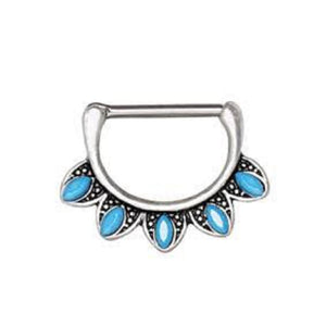 316L Stainless Steel Turquoise Tribal WildKlass Nipple Clicker Ring-WildKlass Jewelry