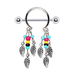 316L Surgical Steel Multi-Colored Beads Feather Dangle WildKlass Nipple Shield-WildKlass Jewelry