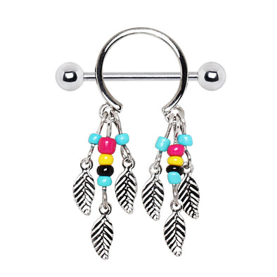 316L Surgical Steel Multi-Colored Beads Feather Dangle WildKlass Nipple Shield-WildKlass Jewelry