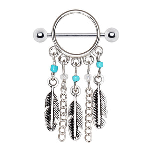 316L Surgical Steel Turquoise Beads Feather Dangle WildKlass Nipple Shield-WildKlass Jewelry