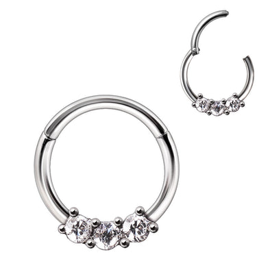 316L Stainless Steel Triple CZ Seamless Clicker Ring-WildKlass Jewelry