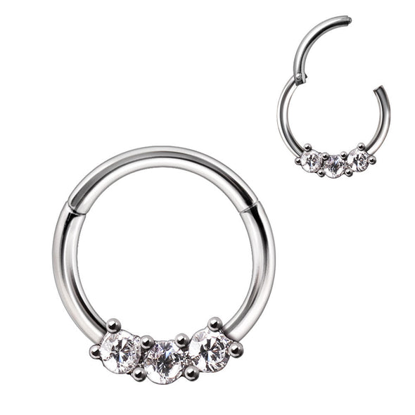 316L Stainless Steel Triple CZ Seamless Clicker Ring-WildKlass Jewelry