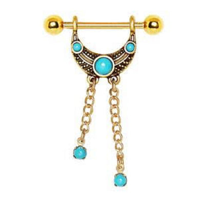 Gold Plated Turquoise Accented Tribal WildKlass Nipple Shield-WildKlass Jewelry