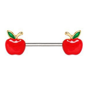 Gold Plated Red Apple WildKlass Nipple Bar-WildKlass Jewelry
