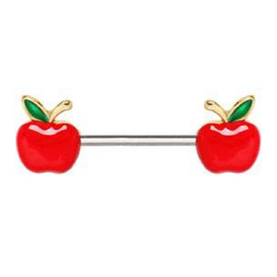 Gold Plated Red Apple WildKlass Nipple Bar-WildKlass Jewelry