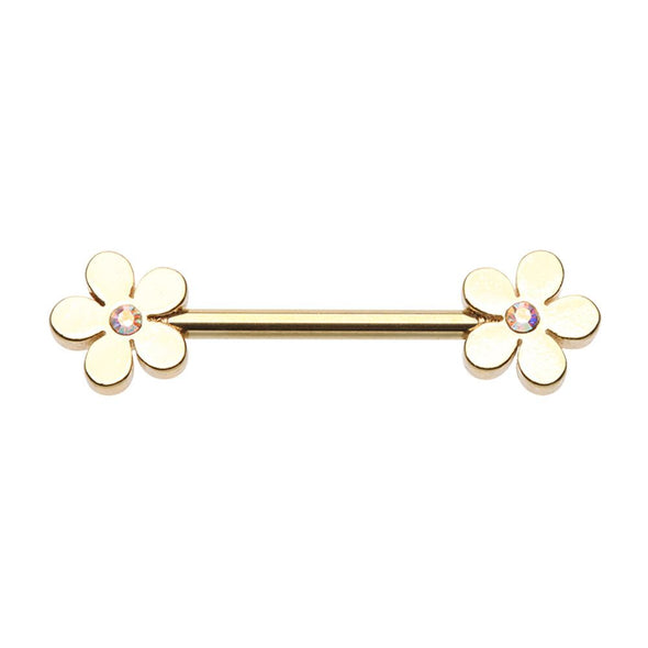 WILDKLASS Golden Grand Plumeria Flower Nipple Barbell Ring-WildKlass Jewelry