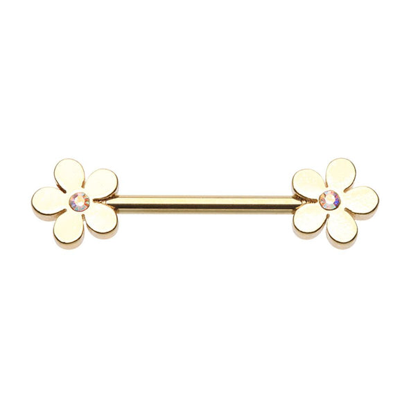 WILDKLASS Golden Grand Plumeria Flower Nipple Barbell Ring-WildKlass Jewelry